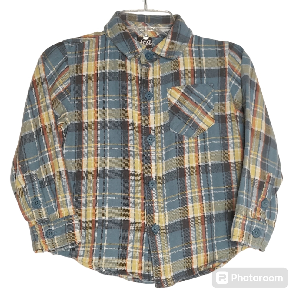 Teal and Gold Tea Collection Boys Long Sleeve Checkered Flannel Shirt